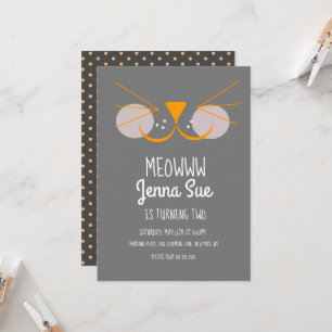 Cute Kitten Birthday Party Grey Cat Invitation