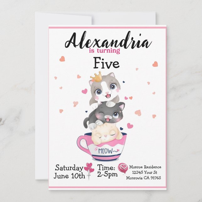 Cute kitten Birthday party invitation (Front)