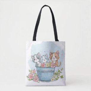 cute kitten birthday party tote bag