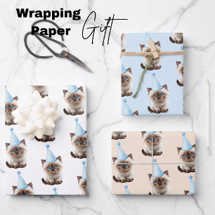 Cute Kitten Birthday Wrapping Paper Sheet