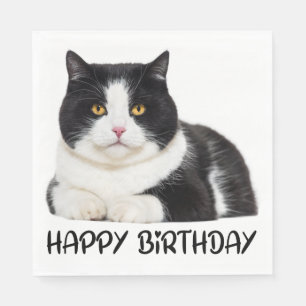Cute Kitten Black White Kitty Cat Birthday Napkin