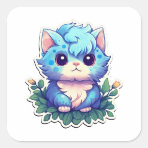 Cute Kitten Blue  Square Sticker