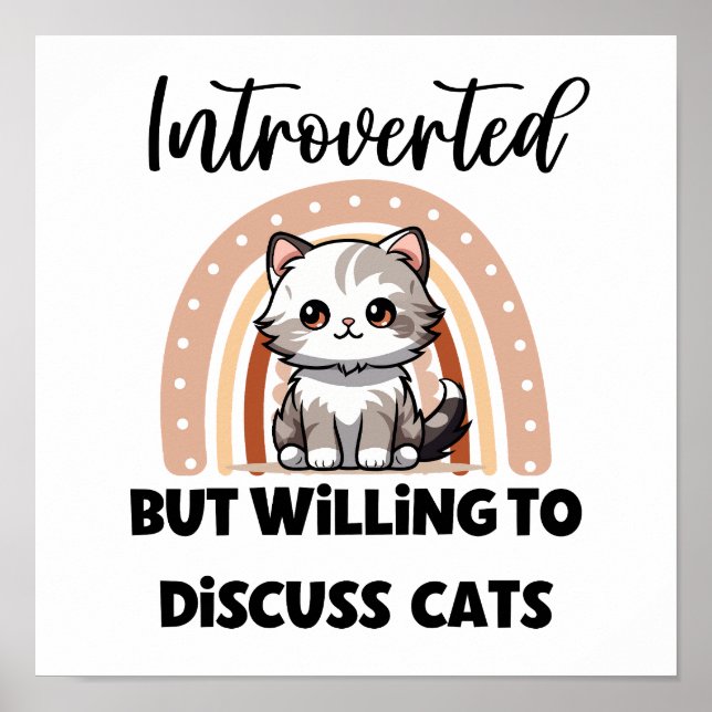 Cute Kitten Boho Rainbow "Introverted" Graphic Poster (Front)