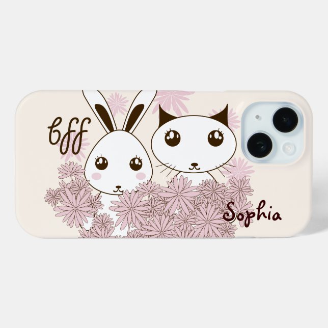 Cute Kitten Bunny Animal Best Friends Girls Kids Case-Mate iPhone Case (Back (Horizontal))