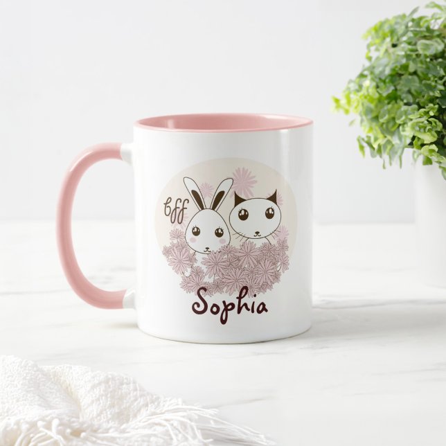 Cute Kitten Bunny Animal Best Friends Girls Kids Mug (Creator Uploaded)