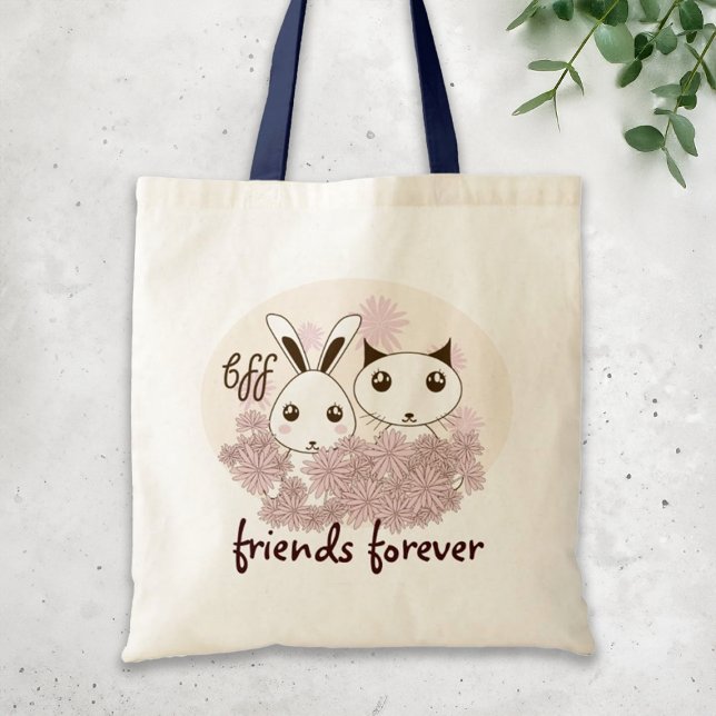Cute Kitten Bunny Animal Best Friends Girls Kids Tote Bag (Creator Uploaded)