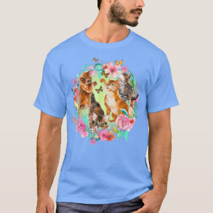 Cute Kitten Butterfly , Cat & Butterflies Flower T T-Shirt