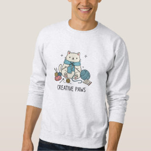 Cute Kitten Cartoon Line Cat Lovers Illustration Sweatshirt