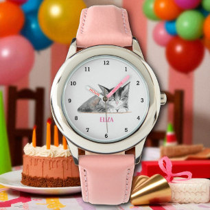 Cute Kitten Cat Animal Girly Kids Watercolor Watch