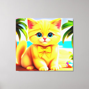 Cute Kitten Cat at the Beach Canvas Print