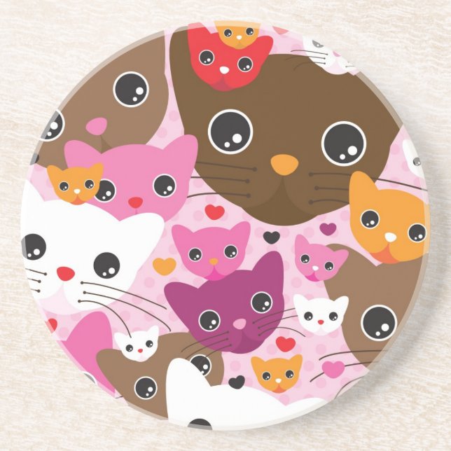 cute kitten cat background pattern coaster (Front)