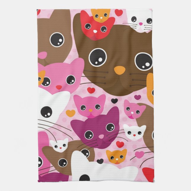 cute kitten cat background pattern tea towel (Vertical)
