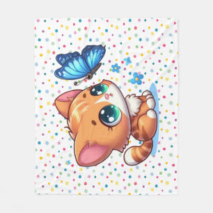 Cute kitten/cat & butterfly fleece blanket