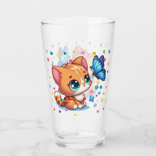 Cute kitten/cat & butterfly glass