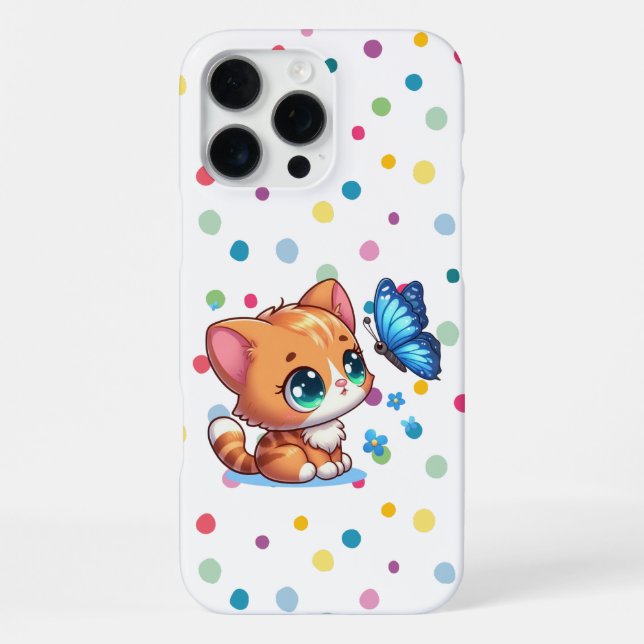 Cute kitten/cat & butterfly  iPhone case (Back)