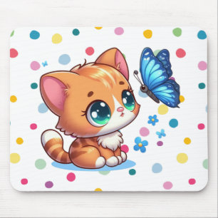 Cute kitten/cat & butterfly mouse mat