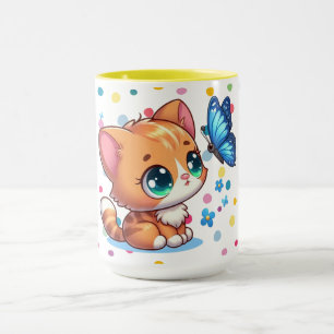 Cute kitten/cat & butterfly mug