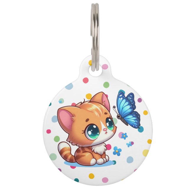 Cute kitten/cat & butterfly  pet tag (Front)