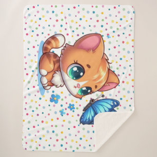Cute kitten/cat & butterfly  sherpa blanket