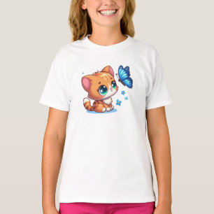 Cute kitten/cat & butterfly T-Shirt