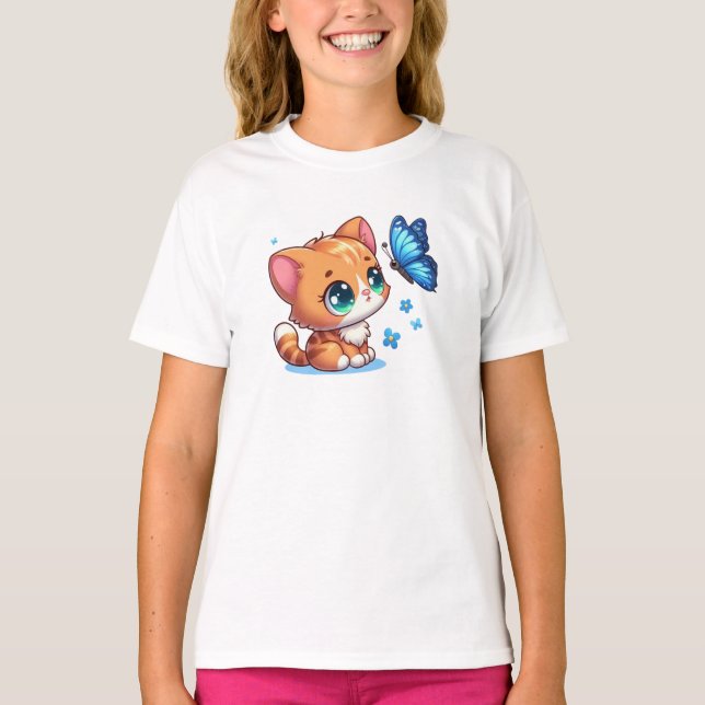 Cute kitten/cat & butterfly  T-Shirt (Front)