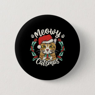 Cute Kitten Cat Christmas Santa Hat Meowy Catmas W 6 Cm Round Badge