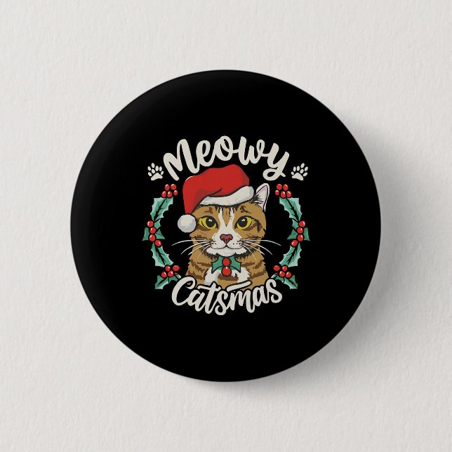 Cute Kitten Cat Christmas Santa Hat Meowy Catmas W 6 Cm Round Badge (Front)