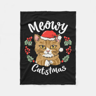 Cute Kitten Cat Christmas Santa Hat Meowy Catmas W Fleece Blanket