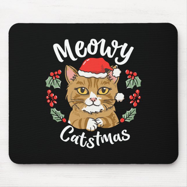 Cute Kitten Cat Christmas Santa Hat Meowy Catmas W Mouse Mat (Front)