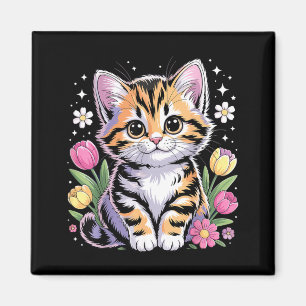 Cute Kitten Cat Floral Kawaii Magnet