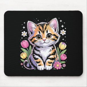 Cute Kitten Cat Floral Kawaii Mouse Mat