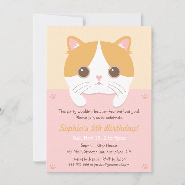 Cute Kitten Cat Girls Birthday Party Invitations (Front)