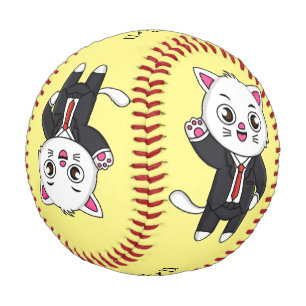Cute kitten cat in business suit cartoon baseball