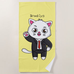 Cute kitten cat in business suit cartoon beach towel