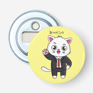 Cute kitten cat in business suit cartoon bottle opener