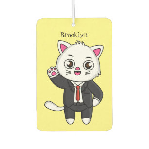 Cute kitten cat in business suit cartoon car air freshener