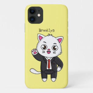 Cute kitten cat in business suit cartoon iPhone 11 case