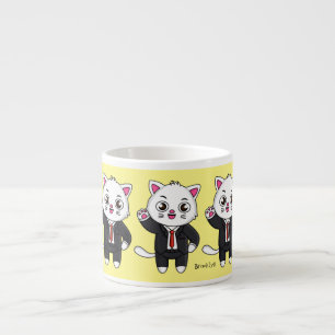 Cute kitten cat in business suit cartoon espresso cup