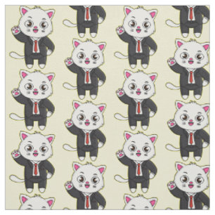Cute kitten cat in business suit cartoon fabric