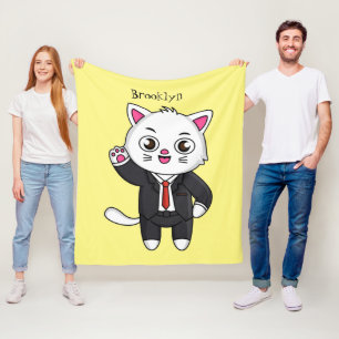 Cute kitten cat in business suit cartoon fleece blanket