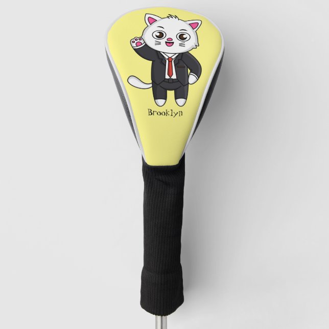 Cute kitten cat in business suit cartoon  golf head cover (Front)