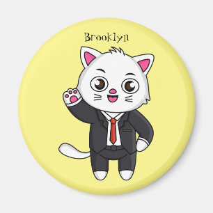 Cute kitten cat in business suit cartoon magnet