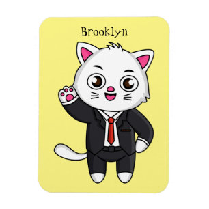 Cute kitten cat in business suit cartoon magnet