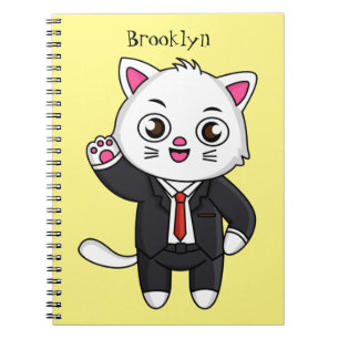 Cute kitten cat in business suit cartoon notebook