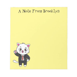 Cute kitten cat in business suit cartoon notepad