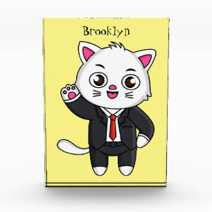 Cute kitten cat in business suit cartoon photo block