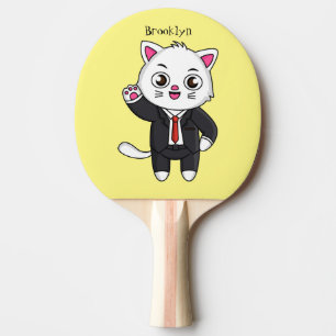 Cute kitten cat in business suit cartoon ping pong paddle