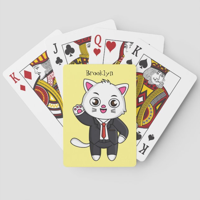 Cute kitten cat in business suit cartoon  playing cards (Back)