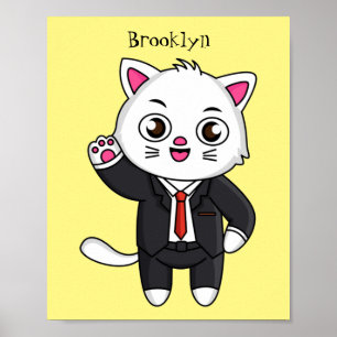 Cute kitten cat in business suit cartoon poster