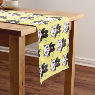 Cute kitten cat in business suit cartoon short table runner